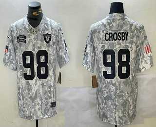 Mens Las Vegas Raiders #98 Maxx Crosby 2024 FUSE Arctic Camo Salute to Service Limited Stitched Jersey Dzhi